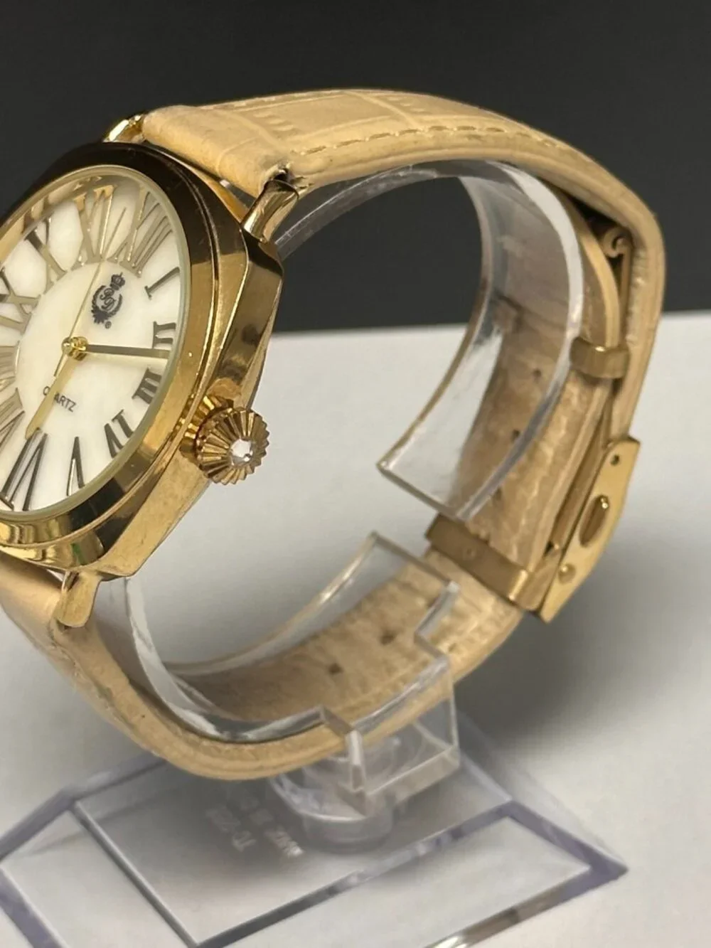 Premier Designs Watch Women Gold Tone Beige Leather Band New Battery 8